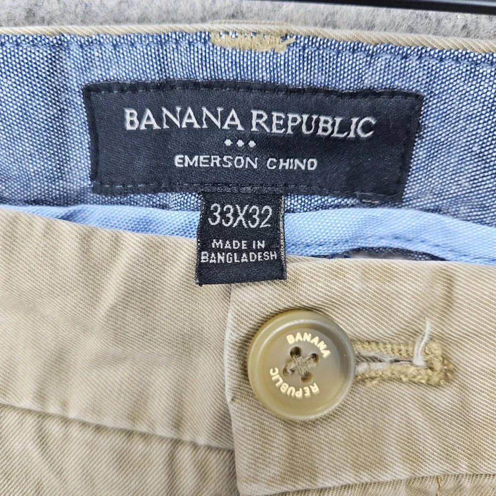 Banana Republic Emerson Chino Pants Men's 33x32 Tan Straight Leg Cotton Office